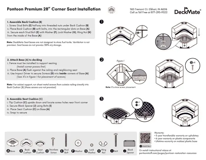 36" Bow Radius Luxury Pontoon Boat Seats