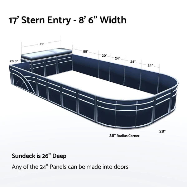 Stern Entry Sun Deck - 8' 6" Wide Pontoon Fence Rail Package
