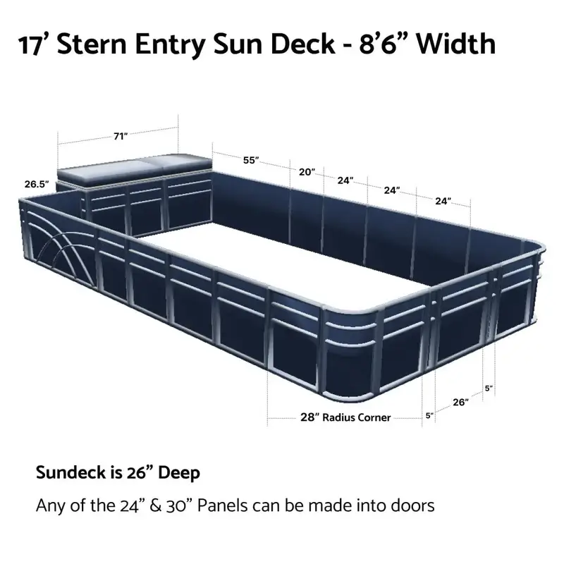 Stern Entry Sun Deck - 8' 6" Wide 28" Corners Pontoon Fence Rail Package 