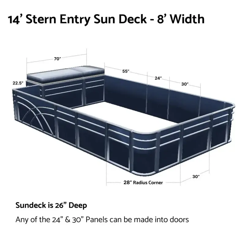Stern Entry Sun Deck - 8' Wide 28" Corners Pontoon Fence Rail Package