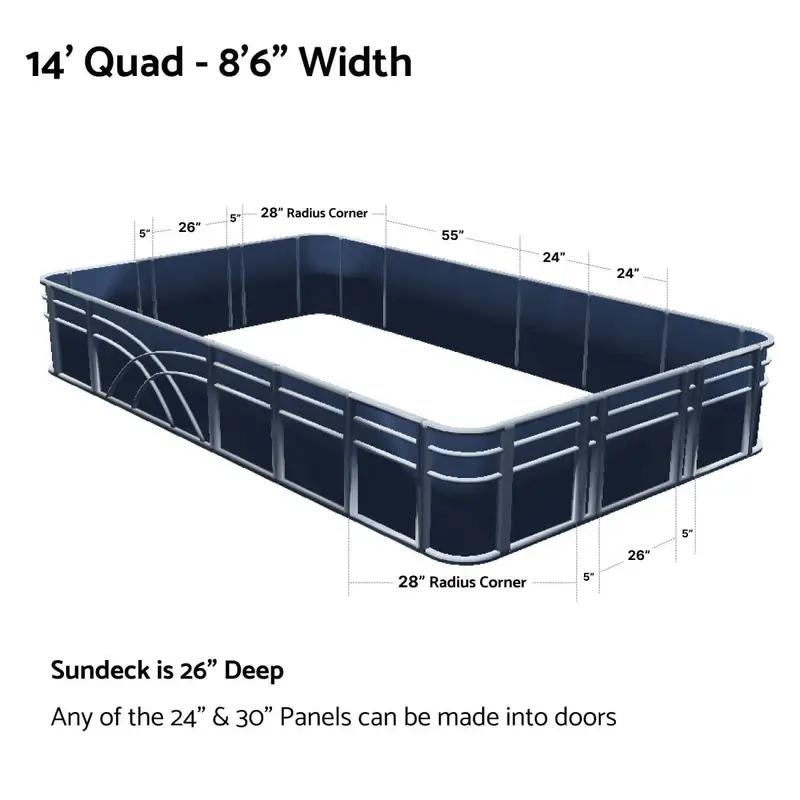 Center Walk Through Quad - 8'6" Wide 28" Corners Pontoon Fence Rail Package 